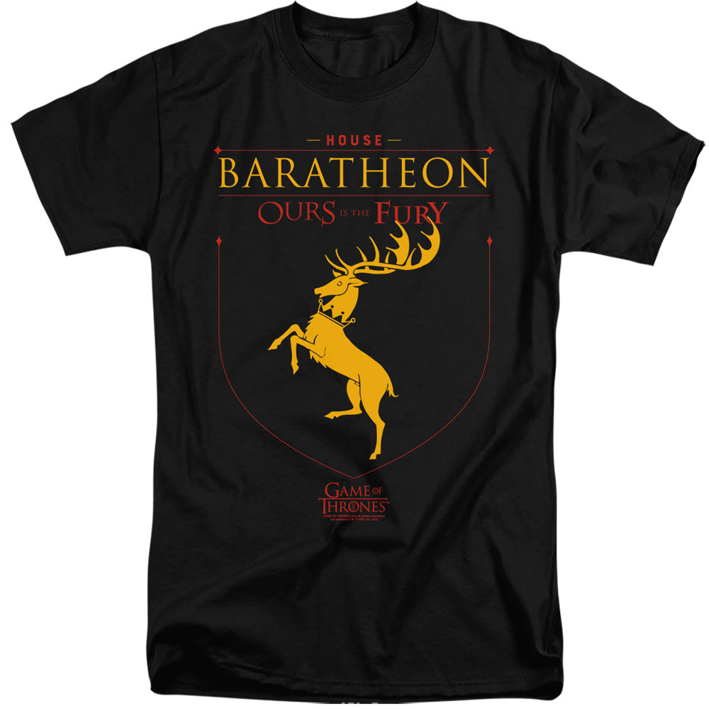AN OFFCIALLY LICENSED GAME OF THRONES HOUSE BARATHEON SIGIL MEN'S TALL FIT T-SHIRT BLACK