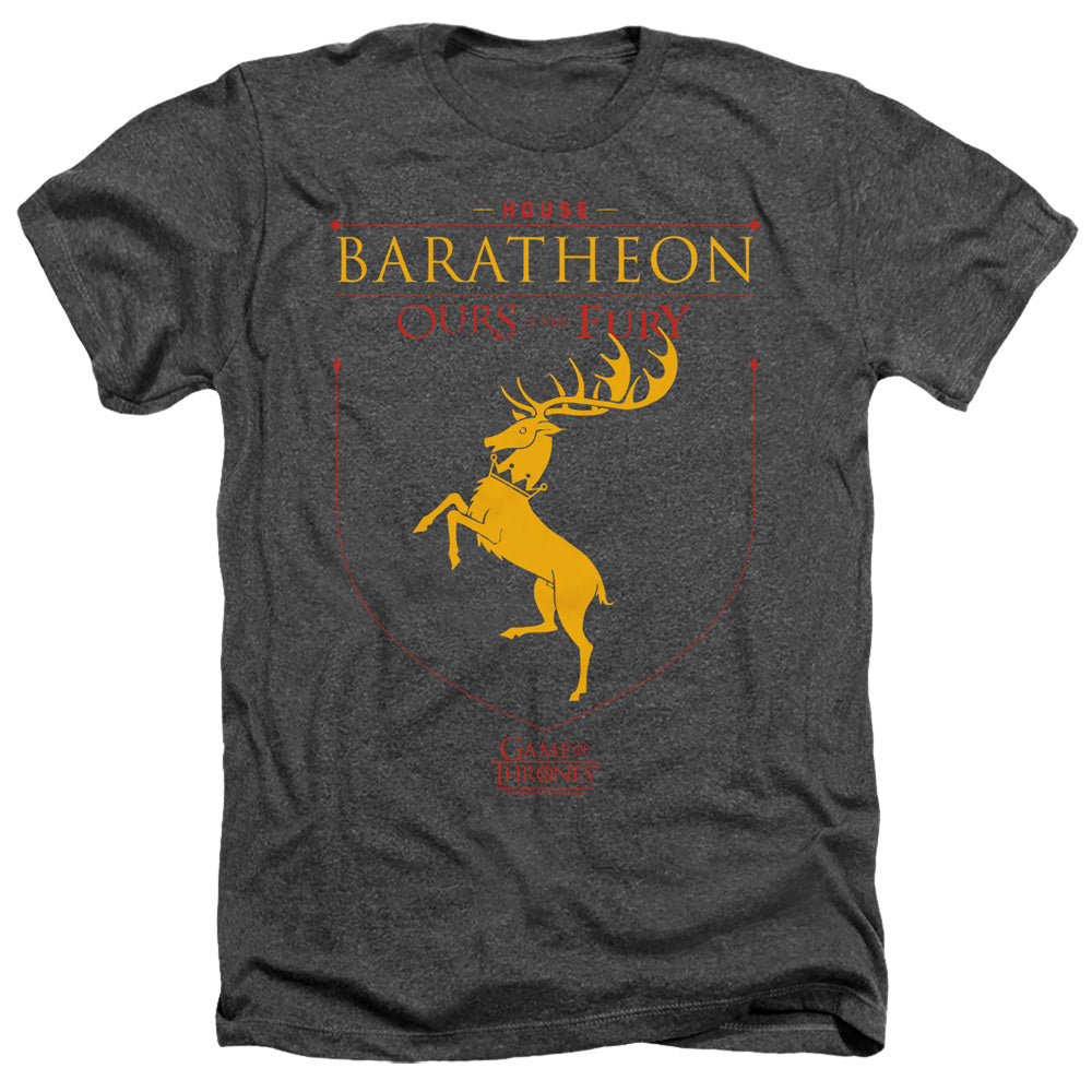 AN OFFCIALLY LICENSED GAME OF THRONES HOUSE BARATHEON SIGIL MEN'S HEATHER T-SHIRT CHARCOAL