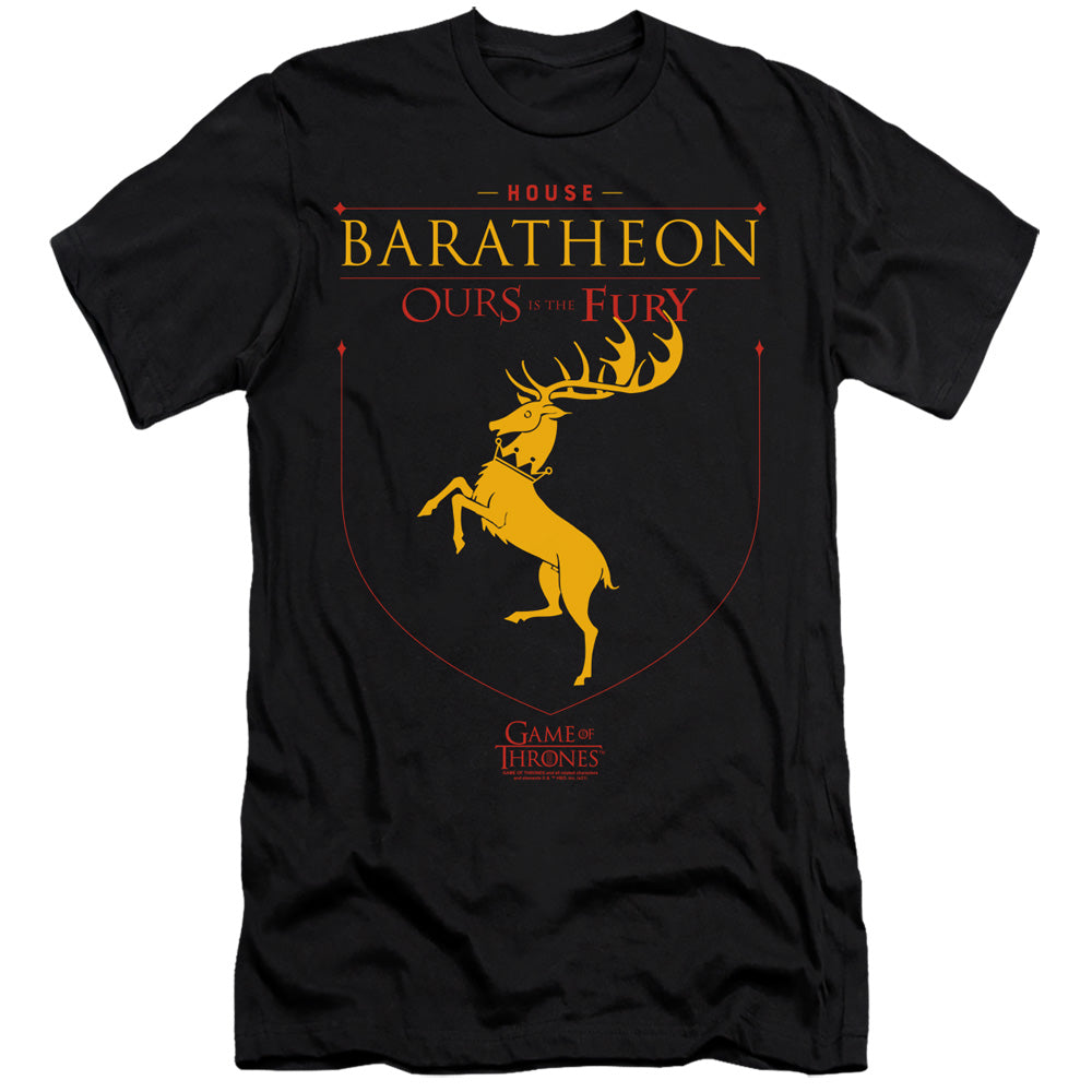 AN OFFCIALLY LICENSED GAME OF THRONES HOUSE BARATHEON SIGIL MEN'S PREMIUM SLIM FIT T-SHIRT BLACK