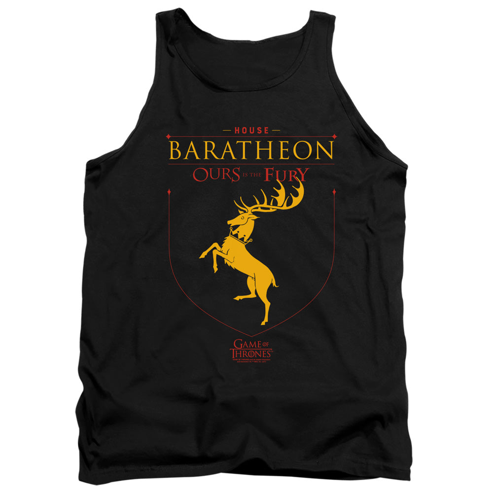 AN OFFCIALLY LICENSED GAME OF THRONES HOUSE BARATHEON SIGIL ADULT UNISEX TANK TOP BLACK