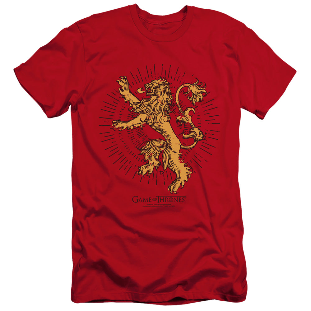 AN OFFCIALLY LICENSED GAME OF THRONES LANNISTER BURST SIGIL MEN'S PREMIUM SLIM FIT T-SHIRT RED