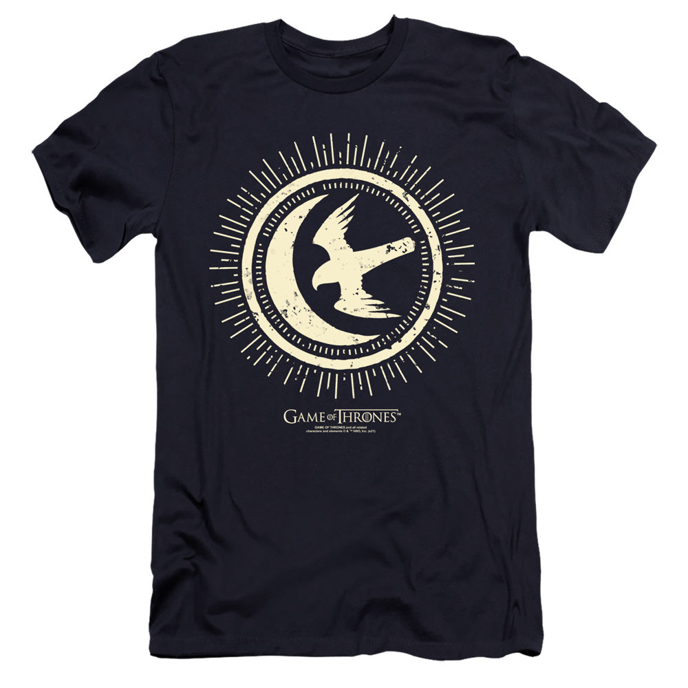 AN OFFCIALLY LICENSED GAME OF THRONES ARRYN BURST SIGIL MEN'S PREMIUM SLIM FIT T-SHIRT NAVY