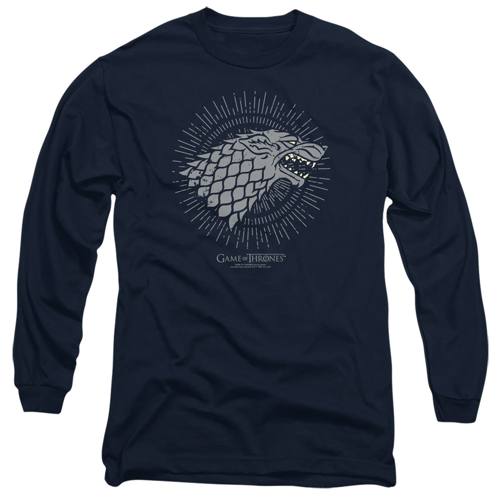 AN OFFCIALLY LICENSED GAME OF THRONES STARK BURST SIGILS MEN'S LONG SLEEVE T-SHIRT NAVY