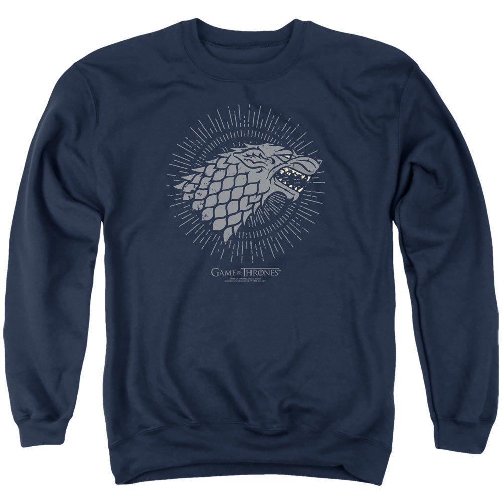 AN OFFCIALLY LICENSED GAME OF THRONES STARK BURST SIGILS ADULT UNISEX CREWNECK SWEATSHIRT NAVY