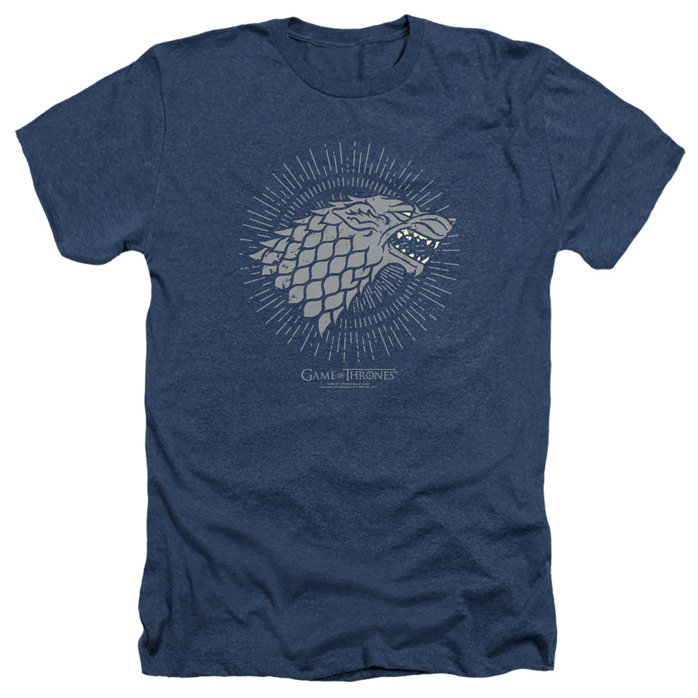AN OFFCIALLY LICENSED GAME OF THRONES STARK BURST SIGILS MEN'S HEATHER T-SHIRT NAVY