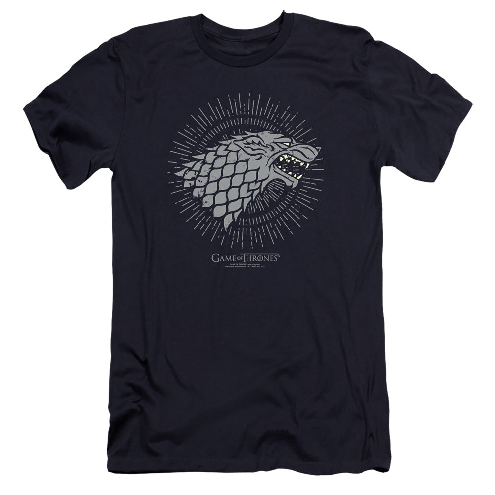 AN OFFCIALLY LICENSED GAME OF THRONES STARK BURST SIGILS MEN'S PREMIUM SLIM FIT T-SHIRT NAVY