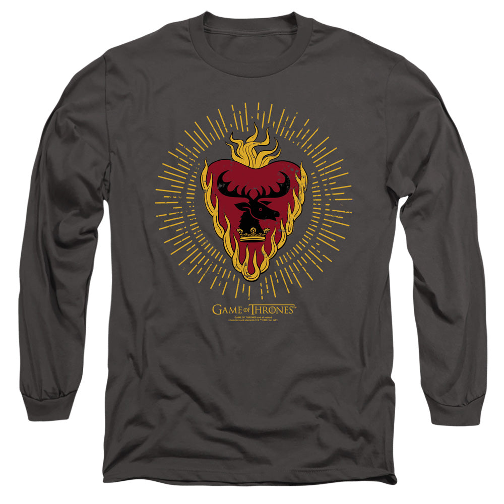 AN OFFCIALLY LICENSED GAME OF THRONES STANNIS BARATHEON BURST SIGILS MEN'S LONG SLEEVE T-SHIRT CHARCOAL