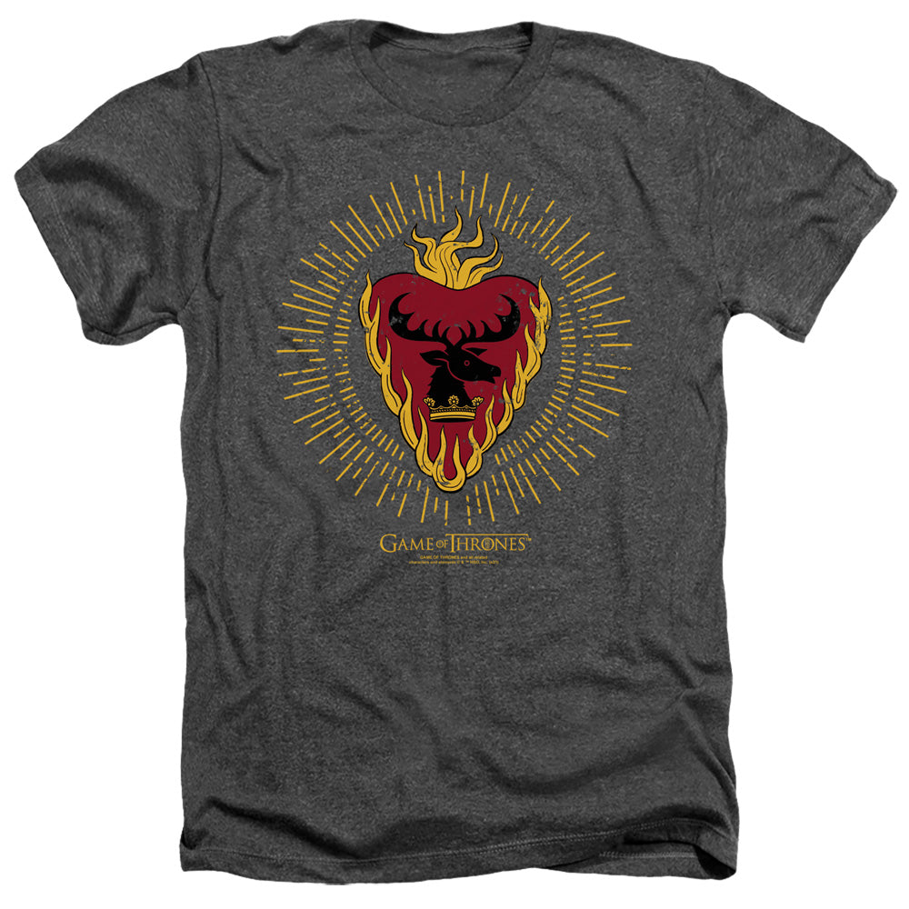 AN OFFCIALLY LICENSED GAME OF THRONES STANNIS BARATHEON BURST SIGILS MEN'S HEATHER T-SHIRT CHARCOAL