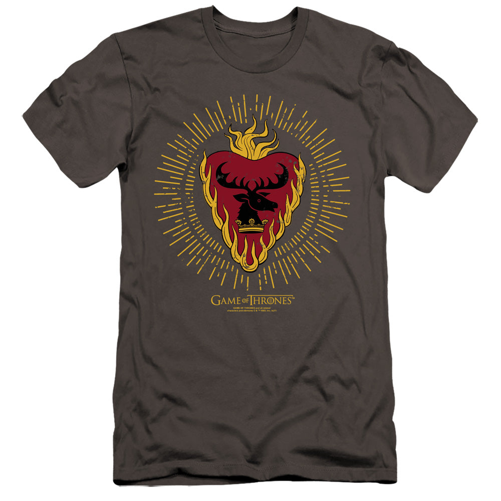 AN OFFCIALLY LICENSED GAME OF THRONES STANNIS BARATHEON BURST SIGILS MEN'S PREMIUM SLIM FIT T-SHIRT CHARCOAL
