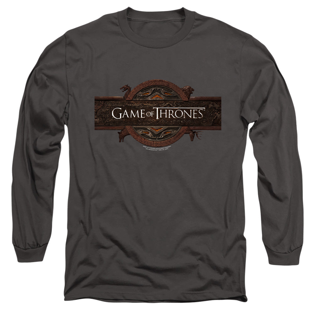 AN OFFCIALLY LICENSED GAME OF THRONES TITLE SEQUENCE LOGO MEN'S LONG SLEEVE T-SHIRT CHARCOAL