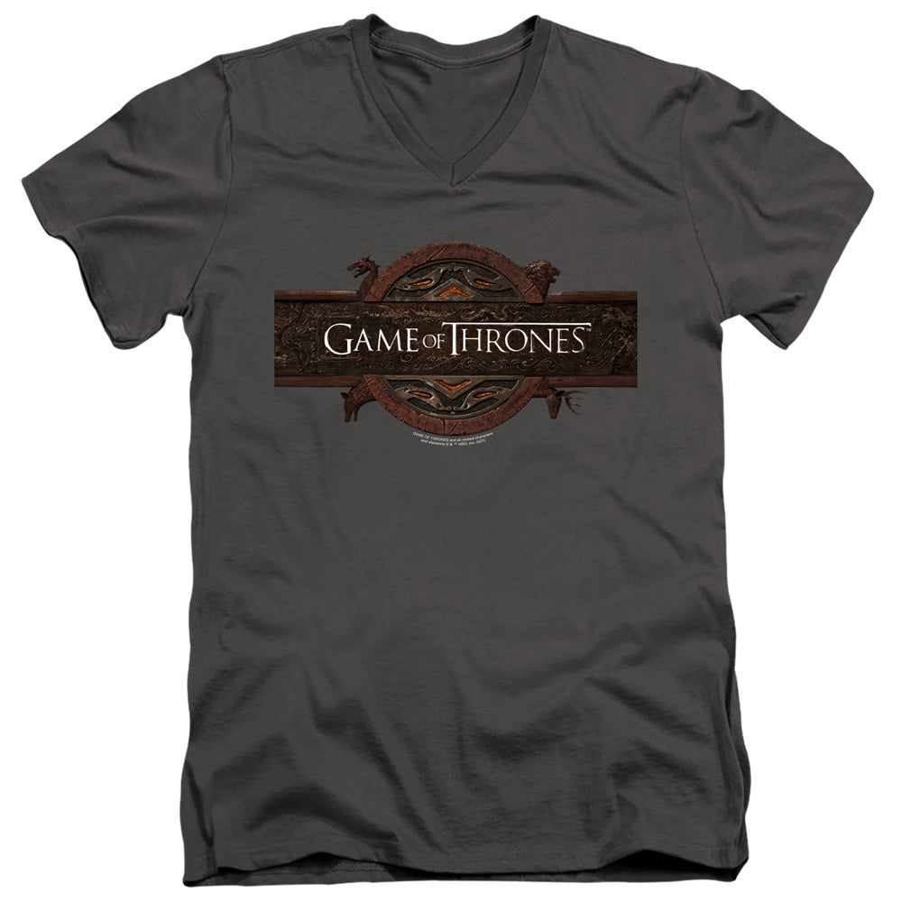AN OFFCIALLY LICENSED GAME OF THRONES TITLE SEQUENCE LOGO MEN'S V-NECK T-SHIRT CHARCOAL
