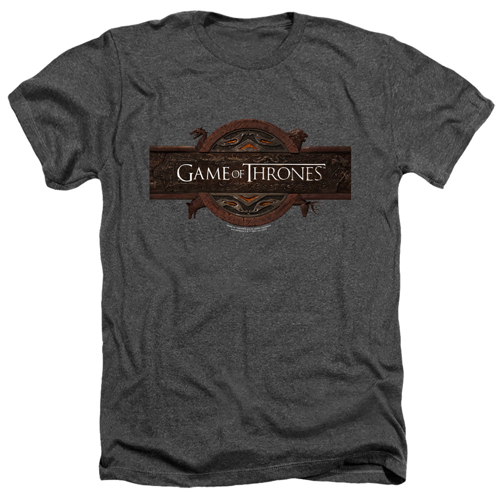 AN OFFCIALLY LICENSED GAME OF THRONES TITLE SEQUENCE LOGO MEN'S HEATHER T-SHIRT CHARCOAL