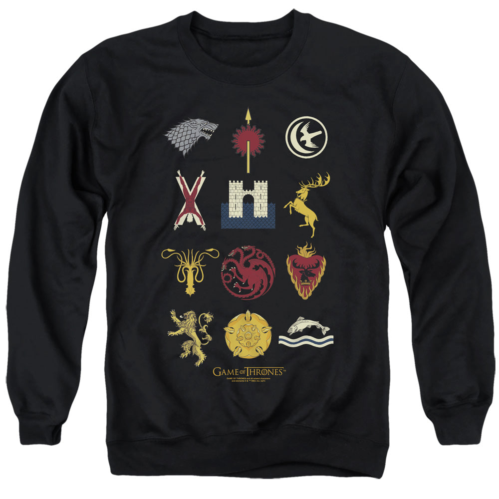 AN OFFCIALLY LICENSED GAME OF THRONES HOUSE SIGILS ADULT UNISEX CREWNECK SWEATSHIRT BLACK