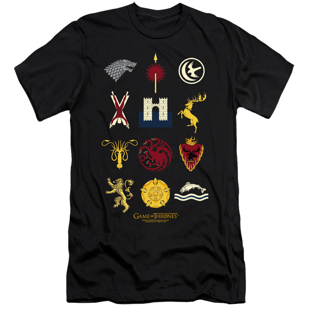 AN OFFCIALLY LICENSED GAME OF THRONES HOUSE SIGILS MEN'S PREMIUM SLIM FIT T-SHIRT BLACK
