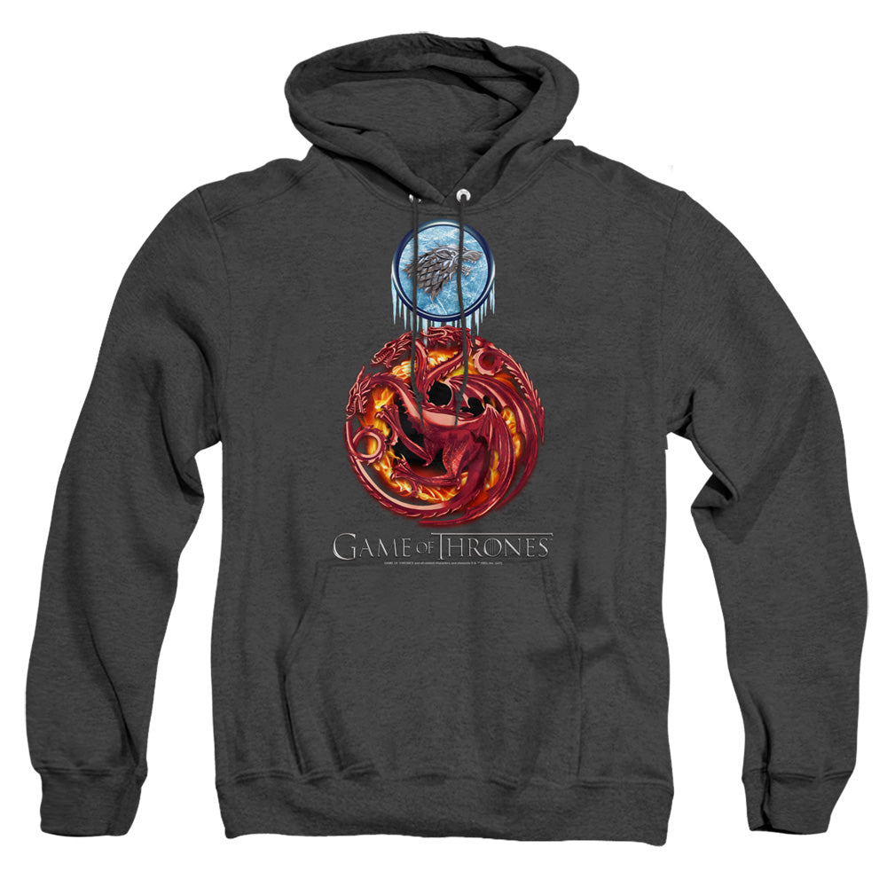 AN OFFCIALLY LICENSED GAME OF THRONES COMBINED TARGARYN AND STARK ADULT UNISEX HEATHER PULLOVER HOODIE BLACK