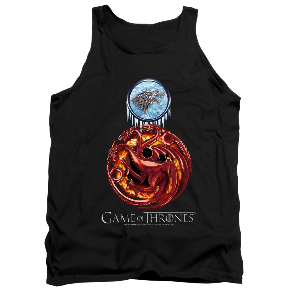 AN OFFCIALLY LICENSED GAME OF THRONES COMBINED TARGARYN AND STARK ADULT UNISEX TANK TOP BLACK