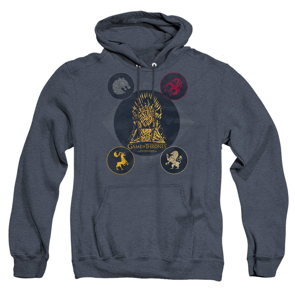 AN OFFCIALLY LICENSED GAME OF THRONES 4 HOUSES 4 THE THRONE ADULT UNISEX HEATHER PULLOVER HOODIE NAVY