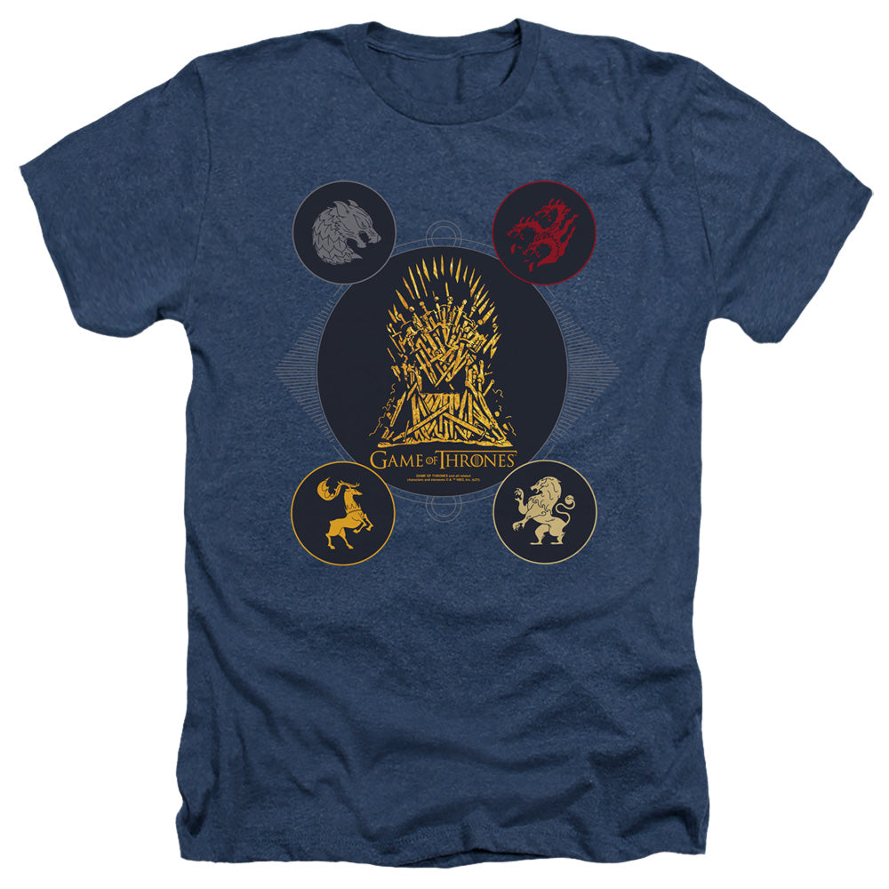 AN OFFCIALLY LICENSED GAME OF THRONES 4 HOUSES 4 THE THRONE MEN'S HEATHER T-SHIRT NAVY