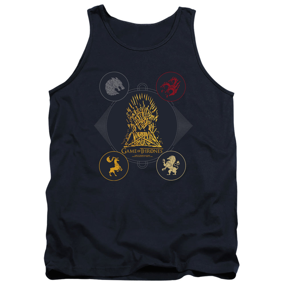 AN OFFCIALLY LICENSED GAME OF THRONES 4 HOUSES 4 THE THRONE ADULT UNISEX TANK TOP NAVY