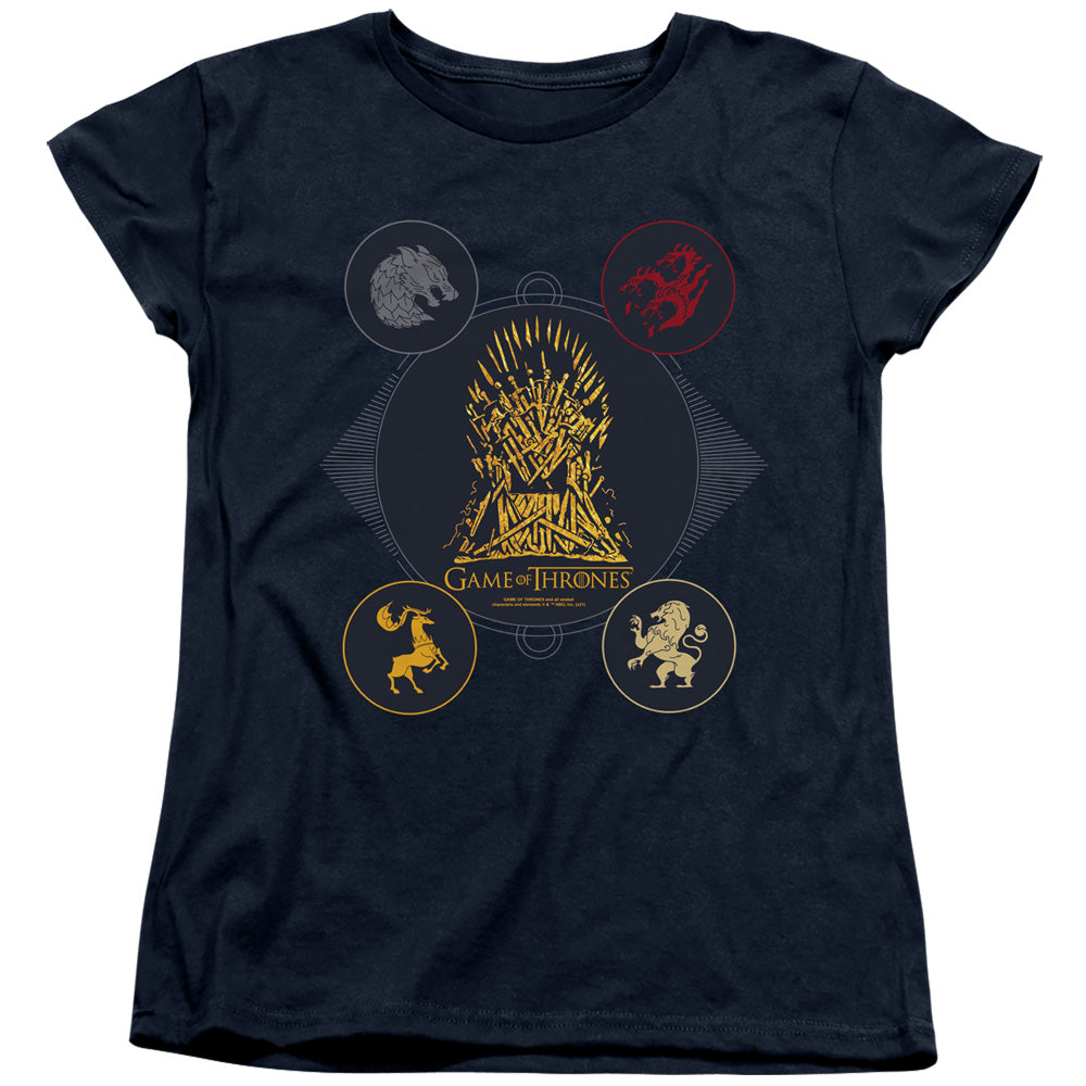 AN OFFCIALLY LICENSED GAME OF THRONES 4 HOUSES 4 THE THRONE WOMEN'S REGULAR FIT T-SHIRT NAVY