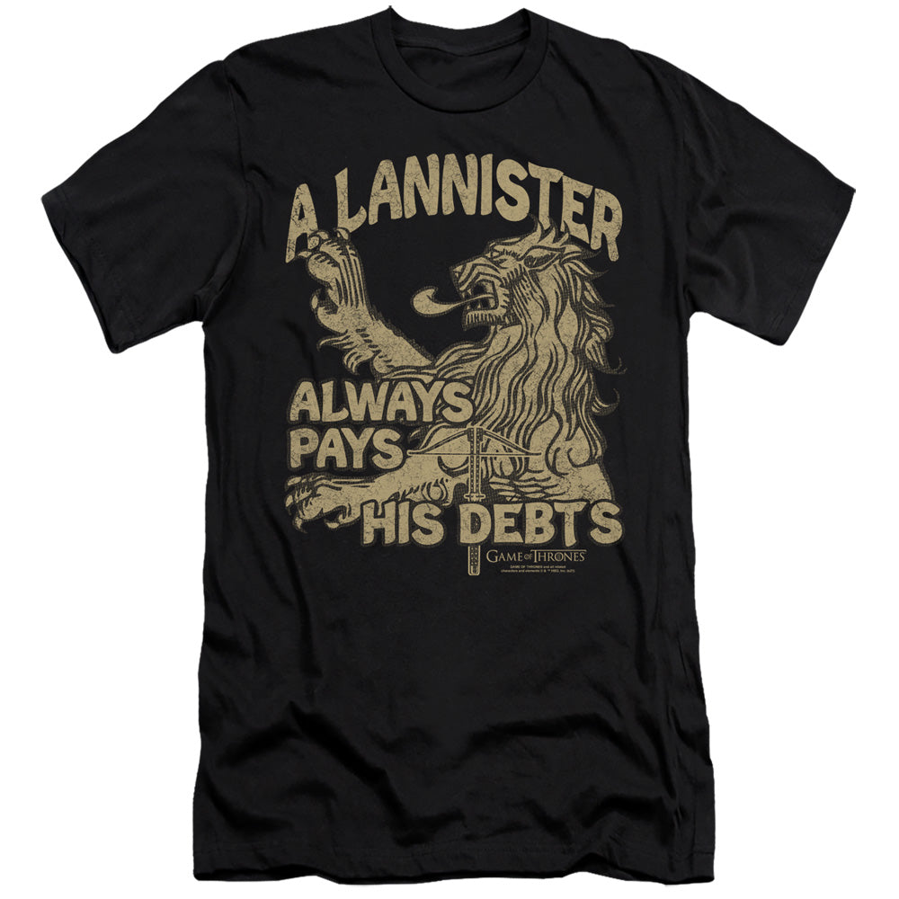 AN OFFCIALLY LICENSED GAME OF THRONES DEBTS MEN'S PREMIUM SLIM FIT T-SHIRT BLACK