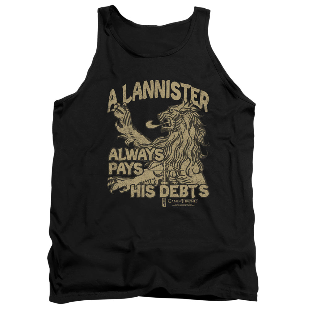 AN OFFCIALLY LICENSED GAME OF THRONES DEBTS ADULT UNISEX TANK TOP BLACK