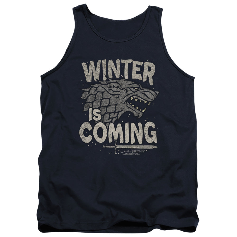 AN OFFCIALLY LICENSED GAME OF THRONES WINTER IS COMING ADULT UNISEX TANK TOP NAVY