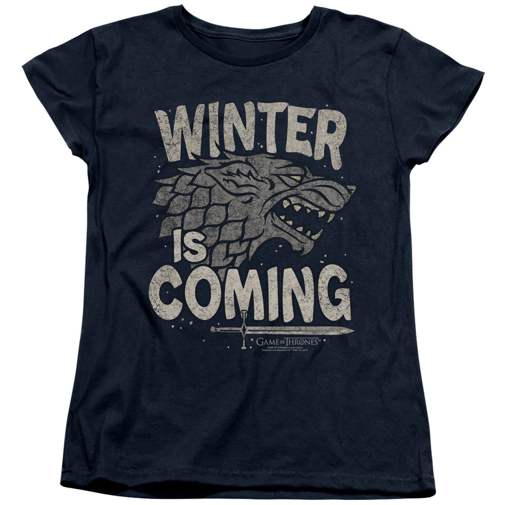 AN OFFCIALLY LICENSED GAME OF THRONES WINTER IS COMING WOMEN'S REGULAR FIT T-SHIRT NAVY