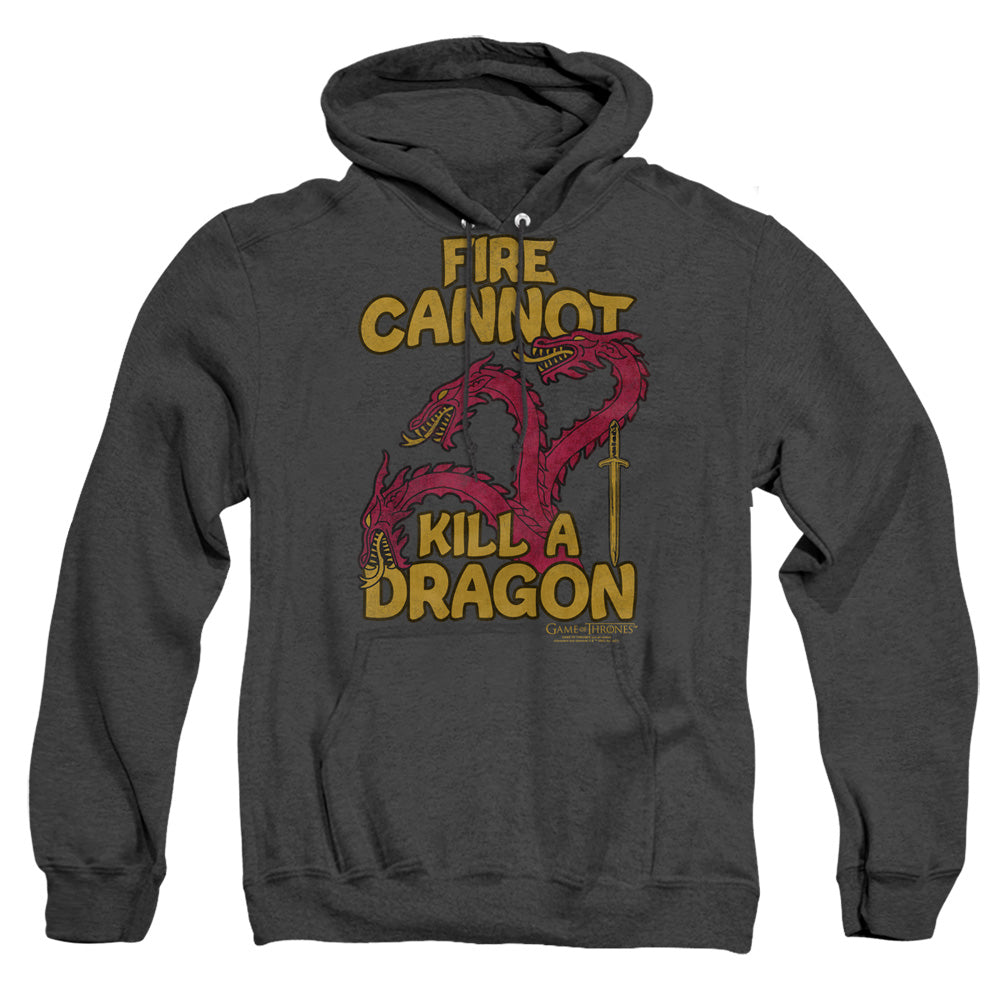 AN OFFCIALLY LICENSED GAME OF THRONES DRAGONS WITH FIRE ADULT UNISEX HEATHER PULLOVER HOODIE BLACK