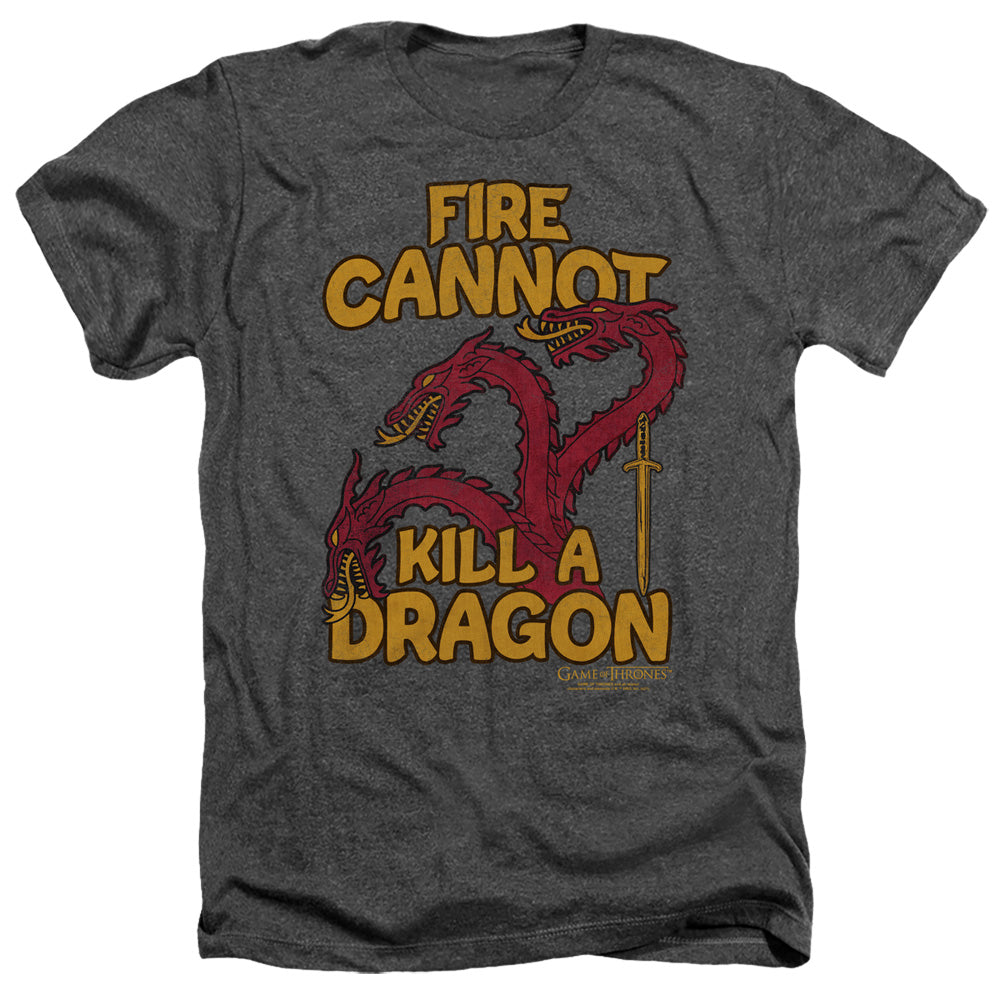 AN OFFCIALLY LICENSED GAME OF THRONES DRAGONS WITH FIRE MEN'S HEATHER T-SHIRT CHARCOAL
