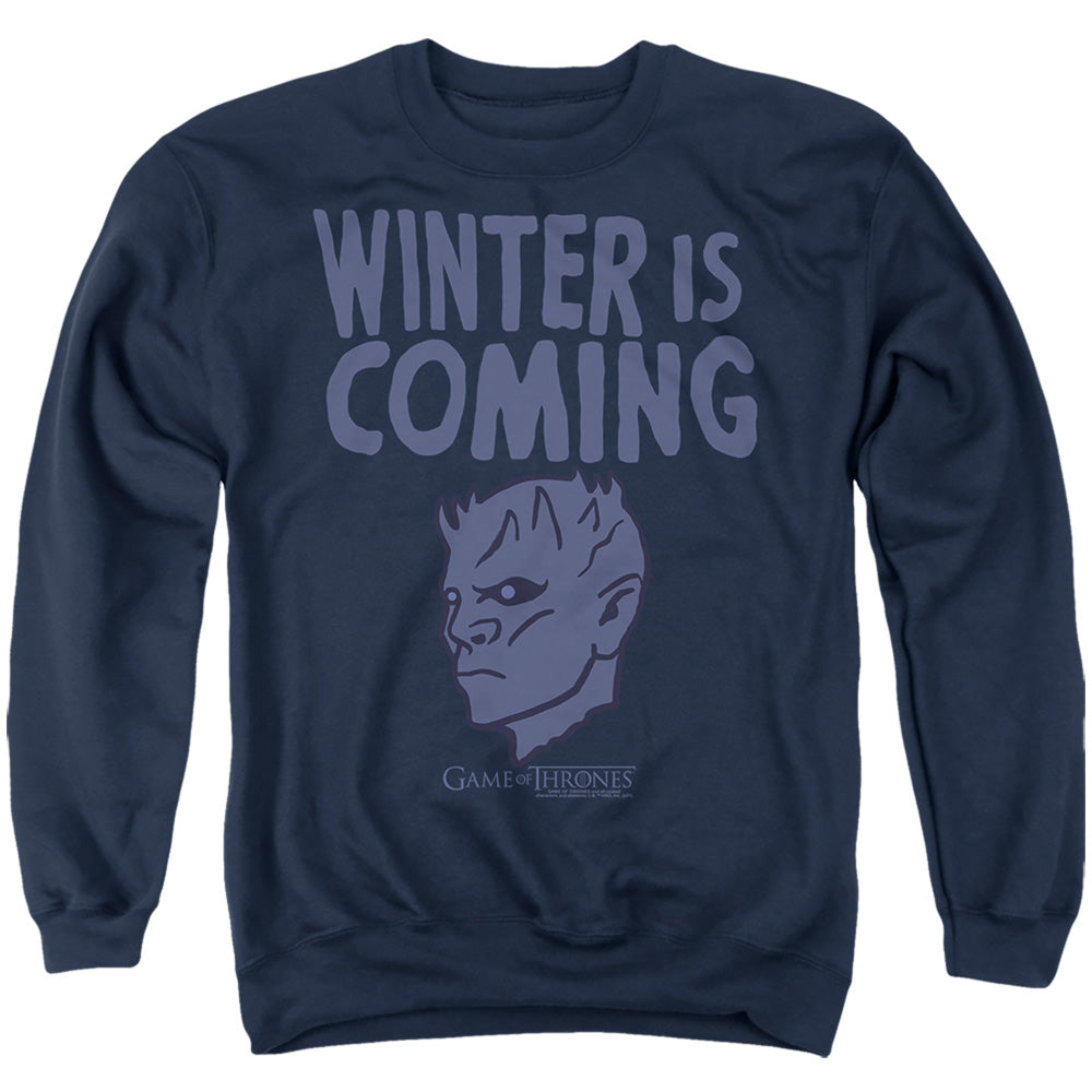 AN OFFCIALLY LICENSED GAME OF THRONES THE WARNING ADULT UNISEX CREWNECK SWEATSHIRT NAVY