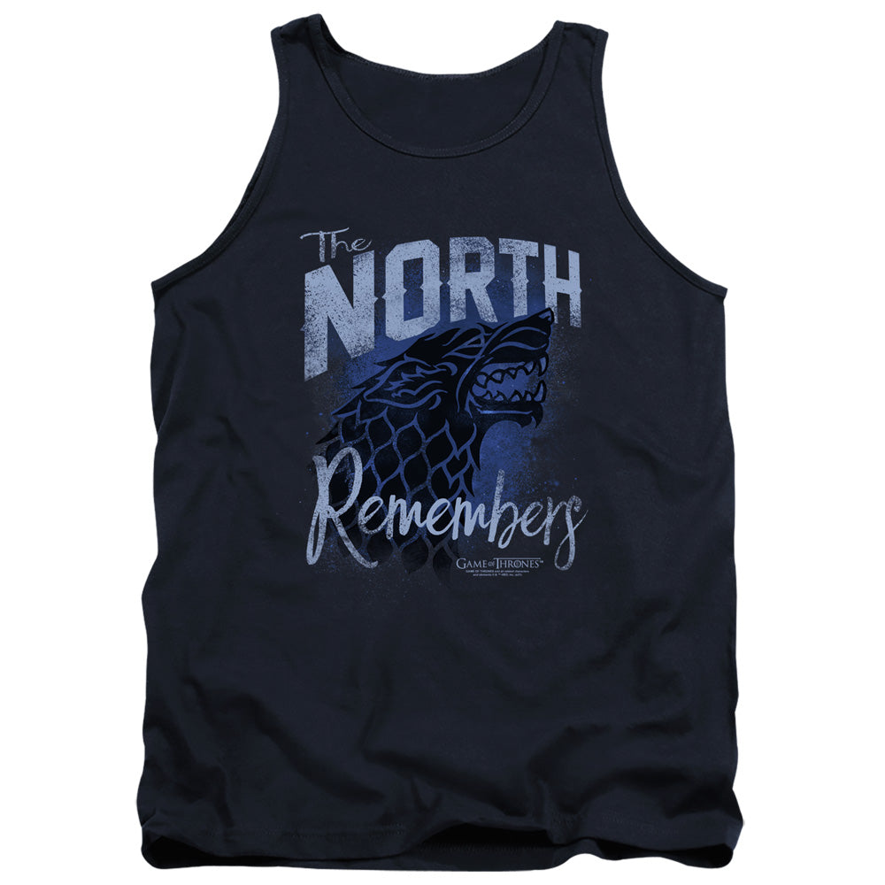 AN OFFCIALLY LICENSED GAME OF THRONES THE NORTH REMEMBERS ADULT UNISEX TANK TOP NAVY