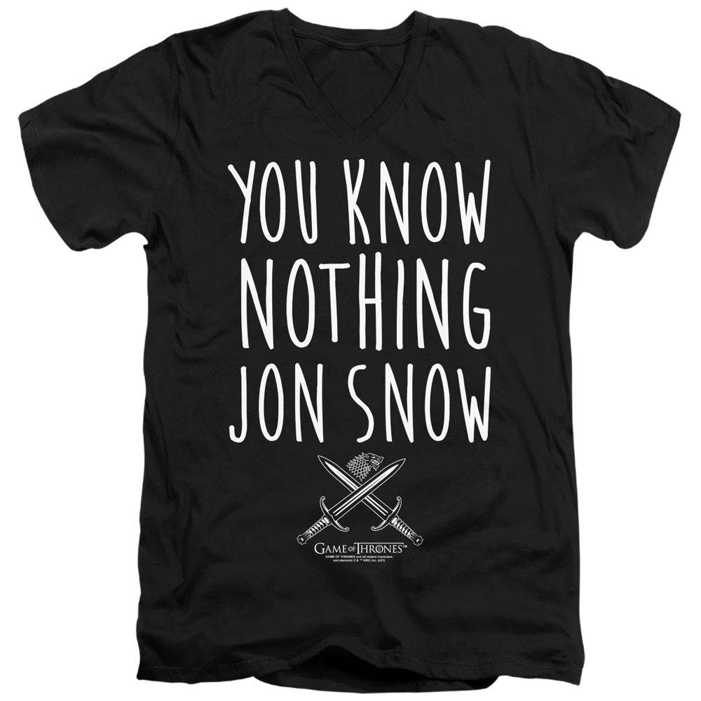 AN OFFCIALLY LICENSED GAME OF THRONES YOU KNOW NOTHING JON SNOW MEN'S V-NECK T-SHIRT BLACK