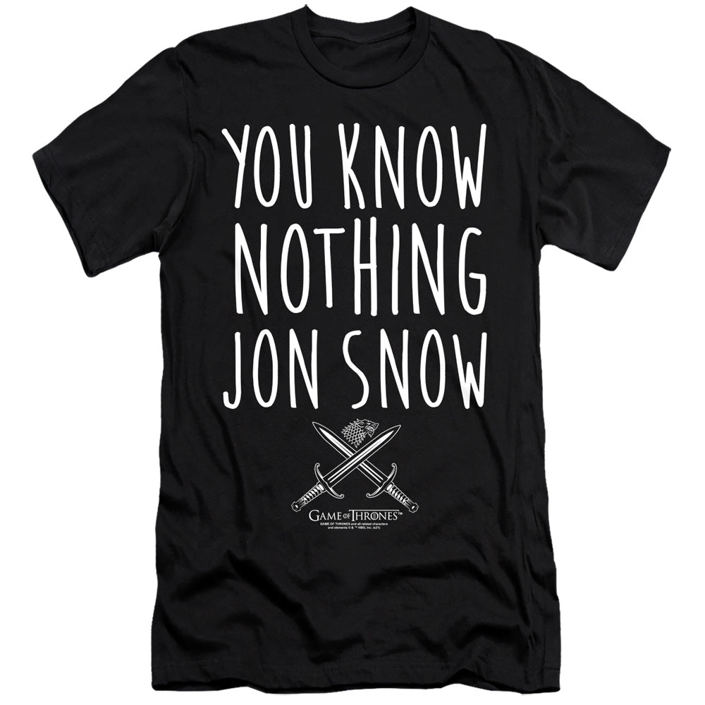 AN OFFCIALLY LICENSED GAME OF THRONES YOU KNOW NOTHING JON SNOW MEN'S PREMIUM SLIM FIT T-SHIRT BLACK
