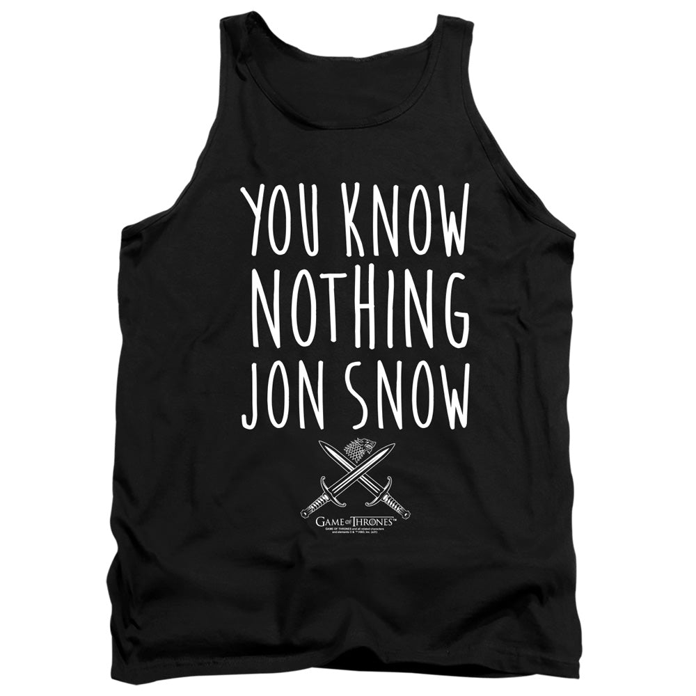 AN OFFCIALLY LICENSED GAME OF THRONES YOU KNOW NOTHING JON SNOW ADULT UNISEX TANK TOP BLACK