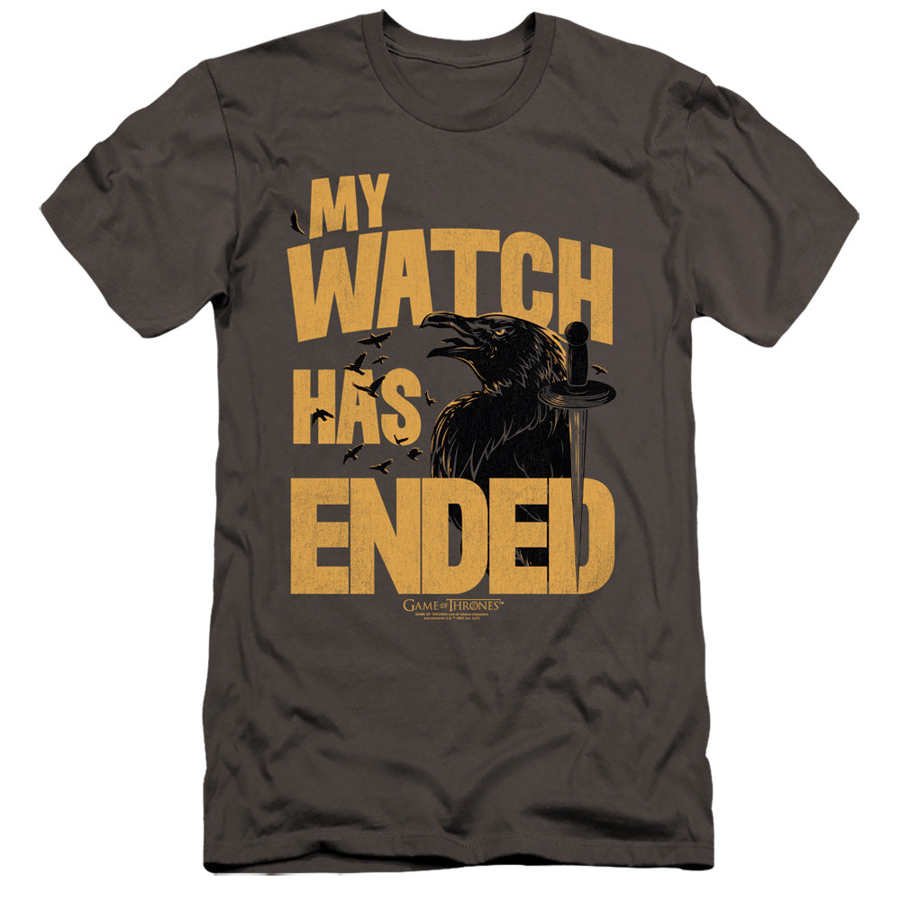 AN OFFCIALLY LICENSED GAME OF THRONES MY WATCH HAS ENDED MEN'S PREMIUM SLIM FIT T-SHIRT CHARCOAL