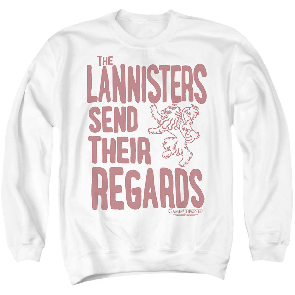 AN OFFCIALLY LICENSED GAME OF THRONES THE WARM REGARDS ADULT UNISEX CREWNECK SWEATSHIRT WHITE