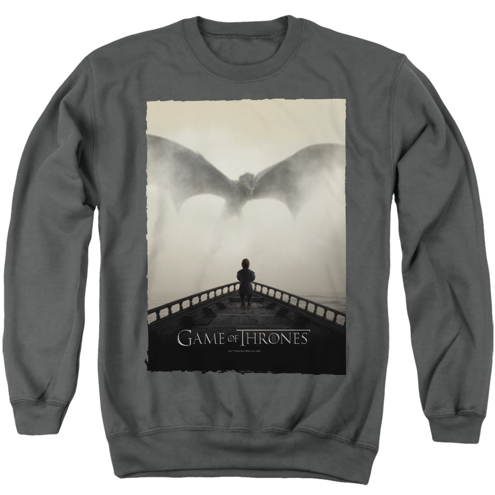 AN OFFCIALLY LICENSED GAME OF THRONES DRAGON 2 ADULT UNISEX CREWNECK SWEATSHIRT CHARCOAL