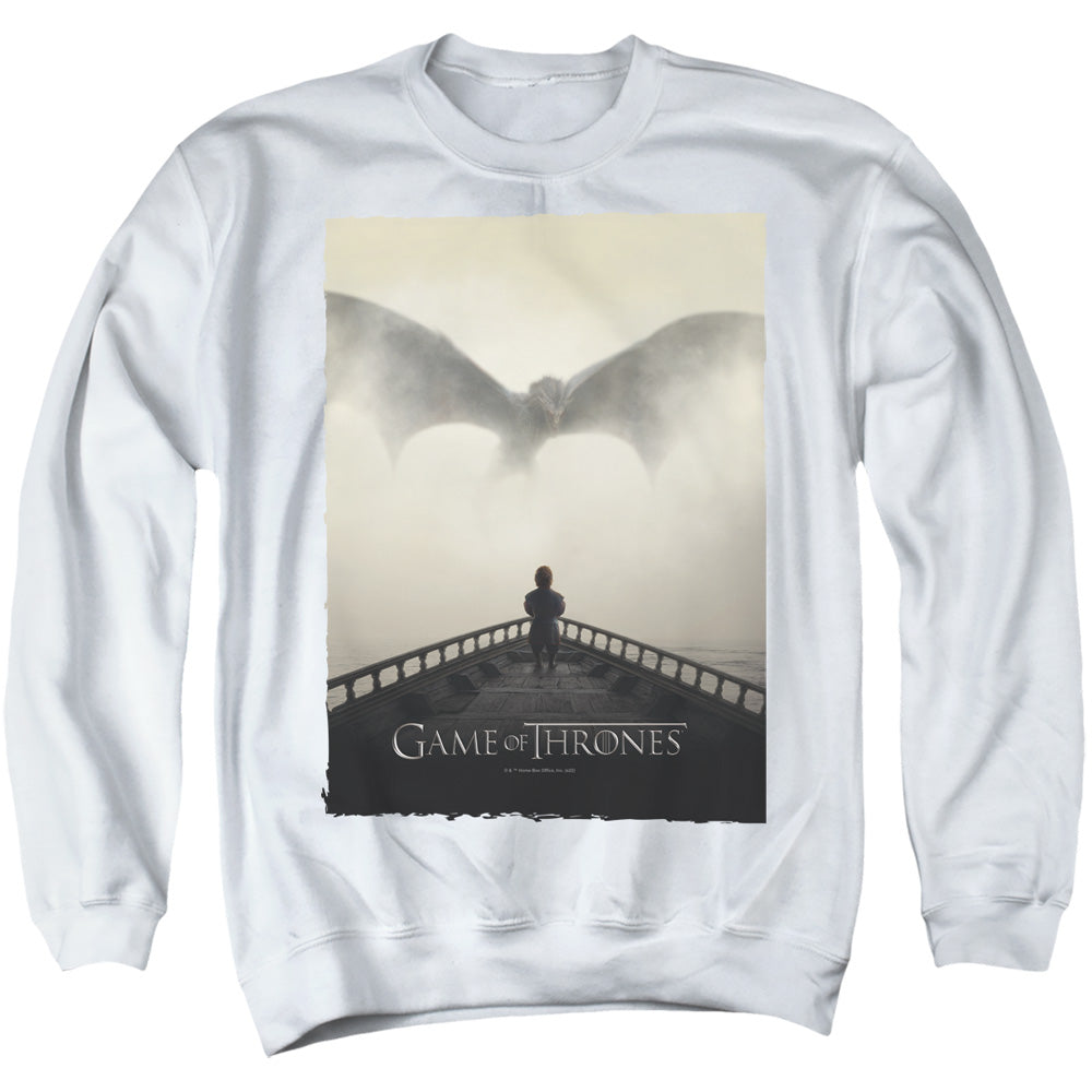 AN OFFCIALLY LICENSED GAME OF THRONES DRAGON 3 ADULT UNISEX CREWNECK SWEATSHIRT WHITE