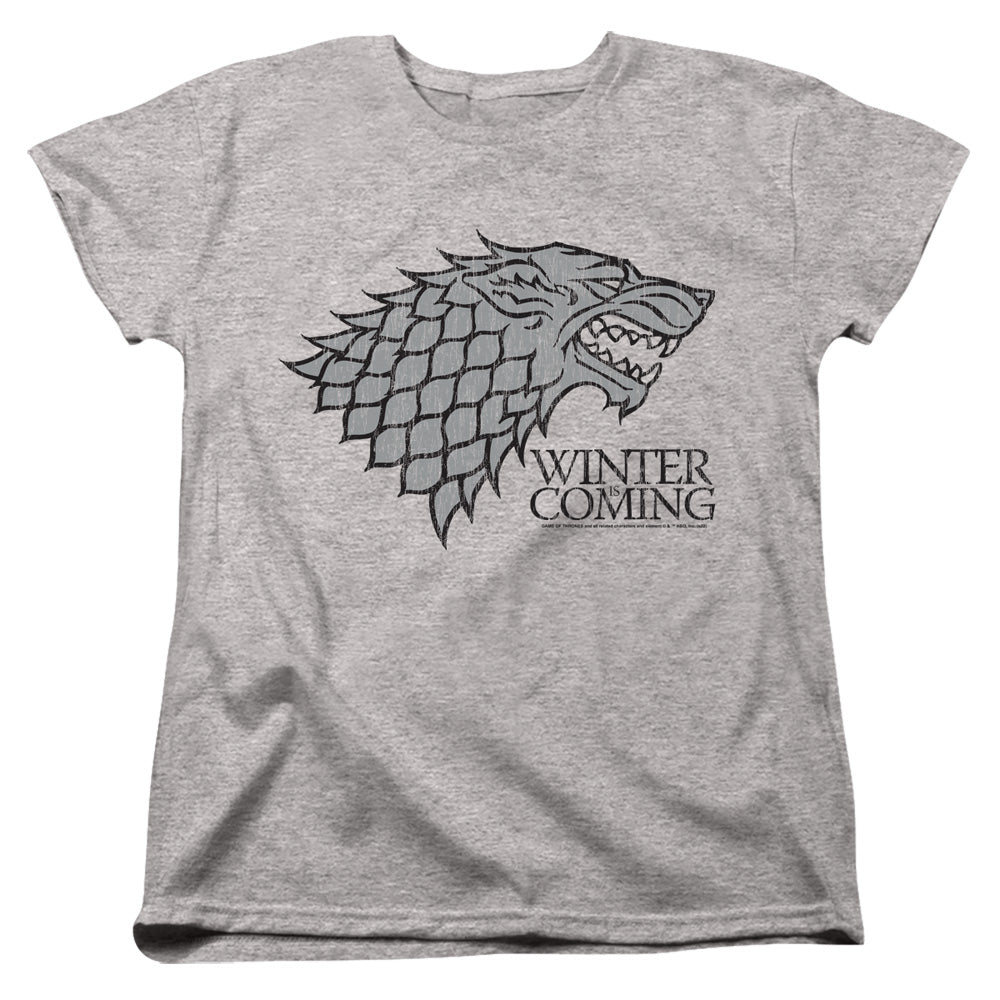 AN OFFCIALLY LICENSED GAME OF THRONES STARTK WINTER IS COMING ON GRAY WOMEN'S REGULAR FIT T-SHIRT ATHLETIC HEATHER