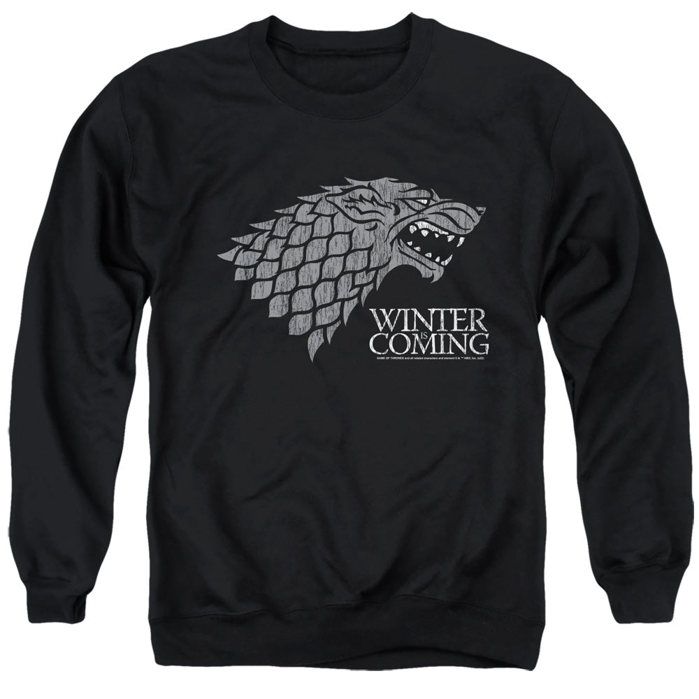 AN OFFCIALLY LICENSED GAME OF THRONES STARTK WINTER IS COMING ON BLACK ADULT UNISEX CREWNECK SWEATSHIRT BLACK