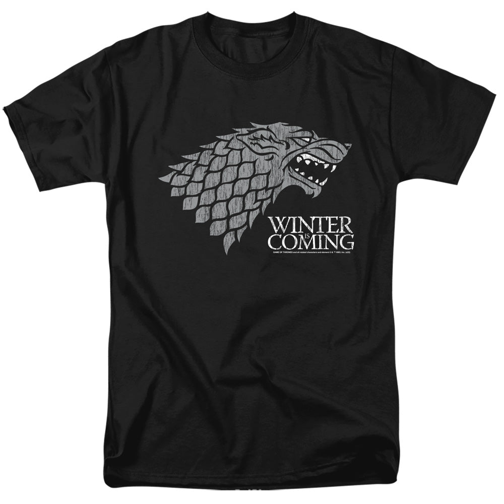 AN OFFCIALLY LICENSED GAME OF THRONES STARTK WINTER IS COMING ON BLACK MEN'S REGULAR FIT T-SHIRT BLACK