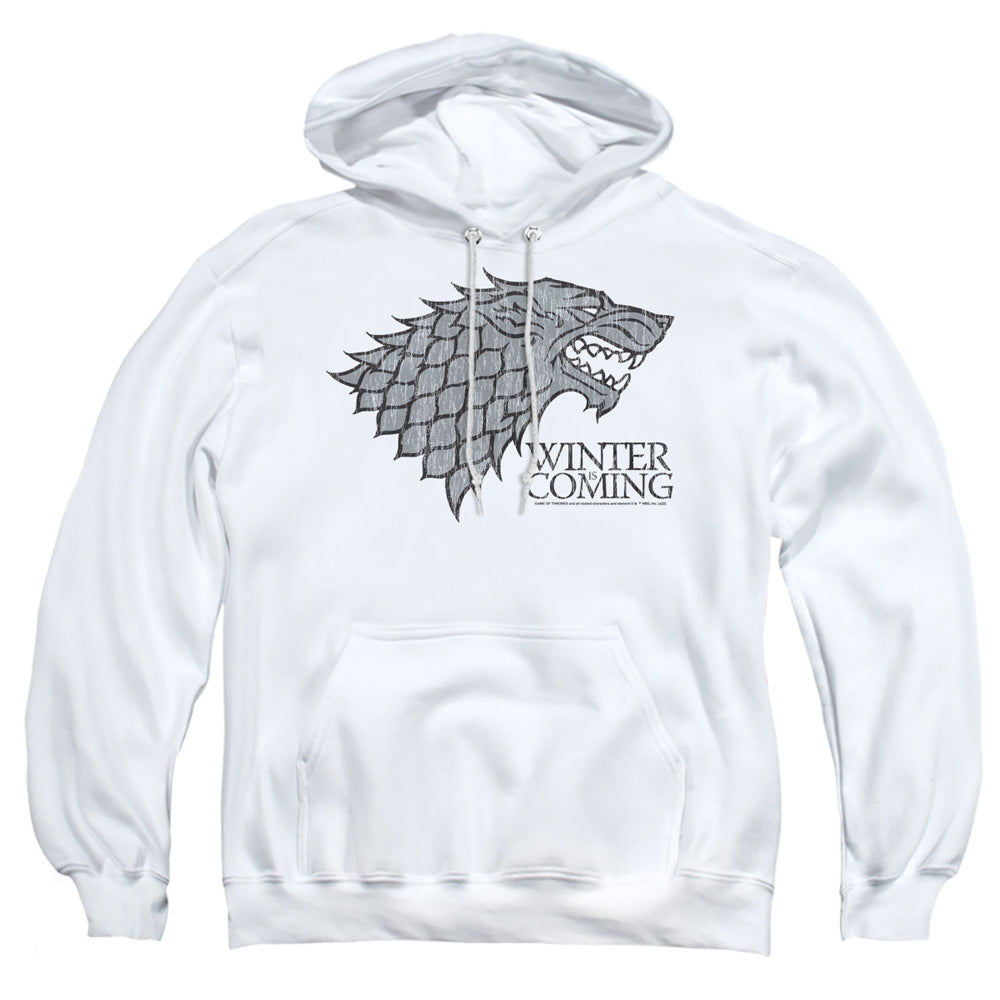 AN OFFCIALLY LICENSED GAME OF THRONES STARTK WINTER IS COMING ON WHITE ADULT UNISEX PULLOVER HOODIE WHITE