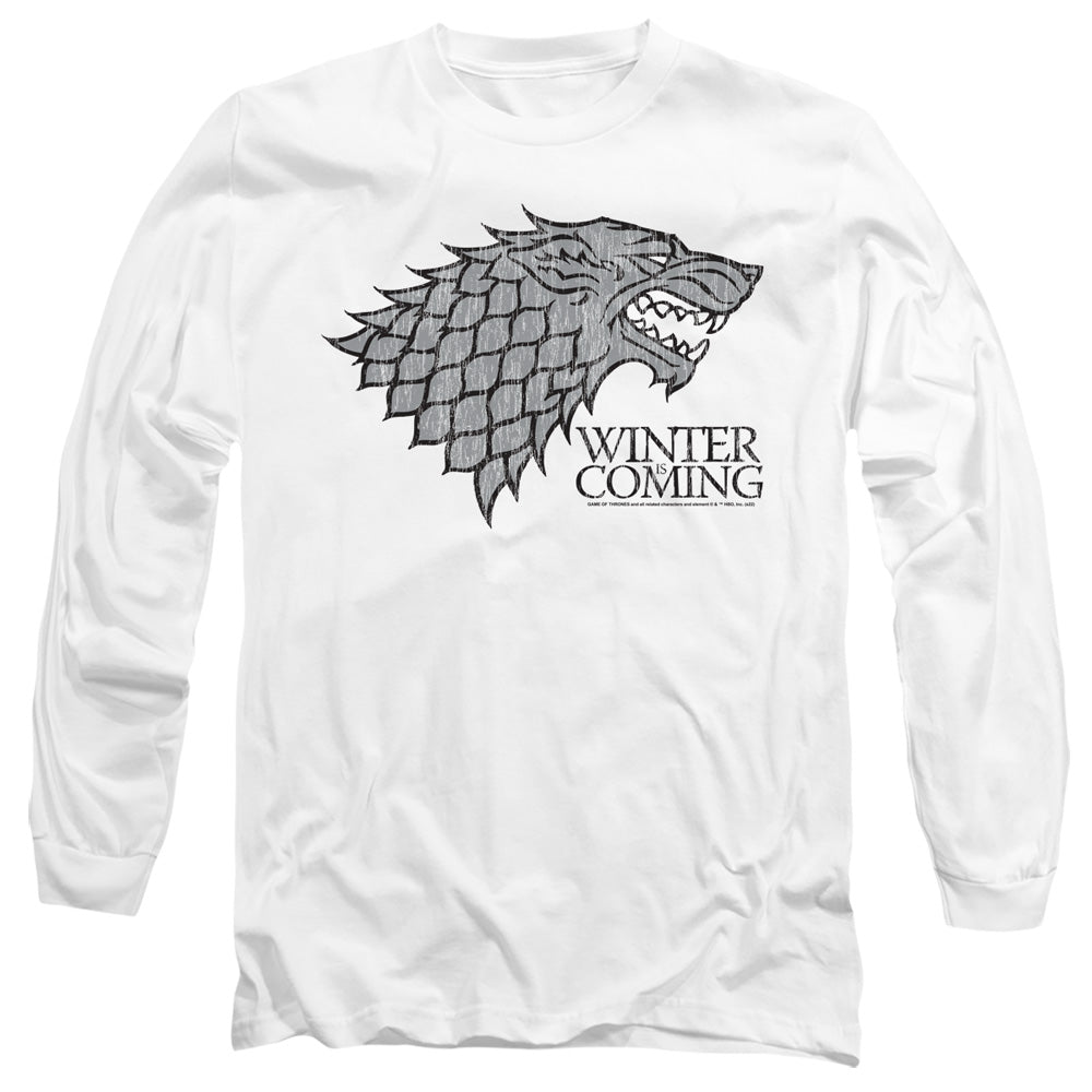 AN OFFCIALLY LICENSED GAME OF THRONES STARTK WINTER IS COMING ON WHITE MEN'S LONG SLEEVE T-SHIRT WHITE
