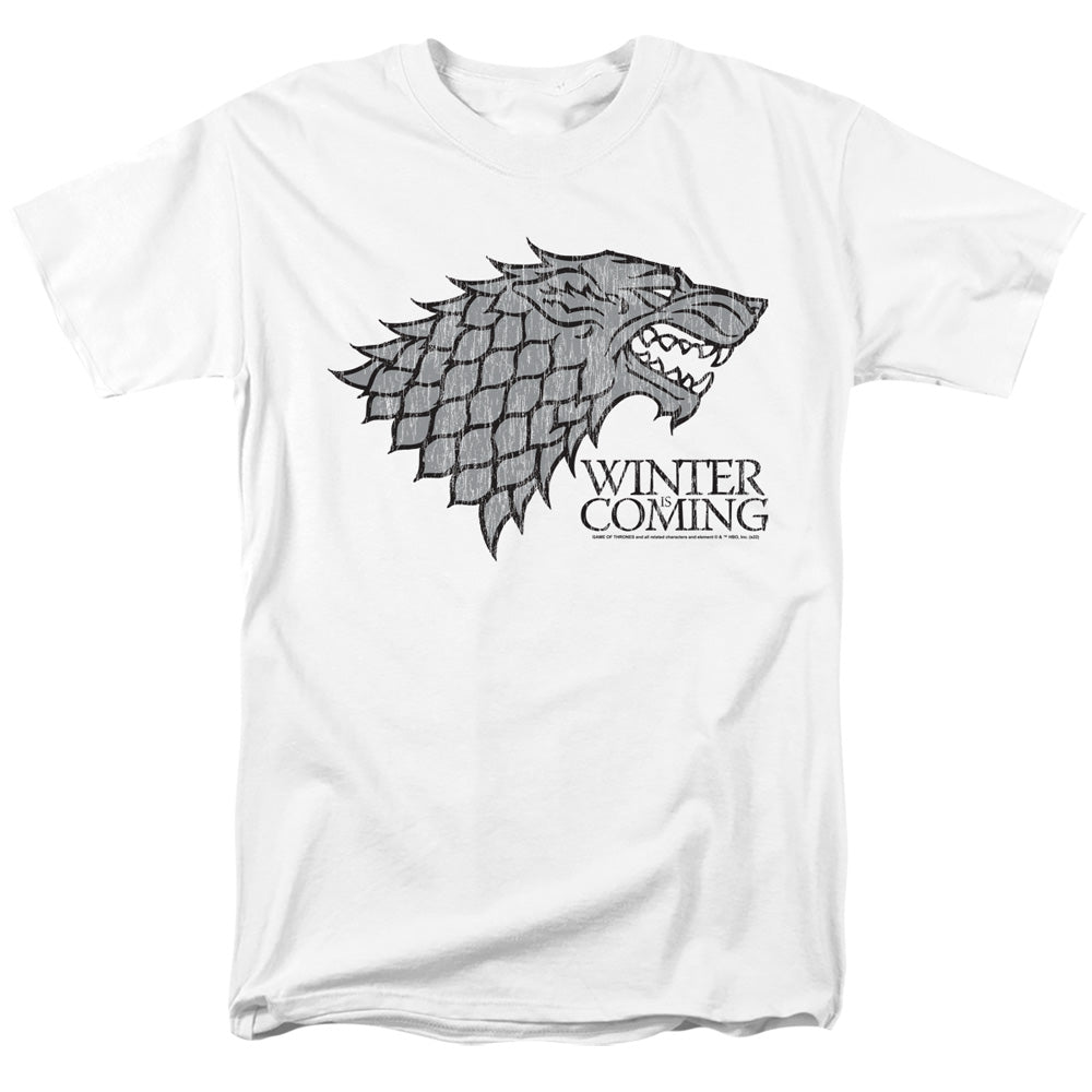 AN OFFCIALLY LICENSED GAME OF THRONES STARTK WINTER IS COMING ON WHITE MEN'S REGULAR FIT T-SHIRT WHITE