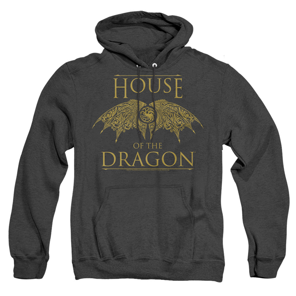 AN OFFCIALLY LICENSED HOUSE OF THE DRAGON DRAGON WINGS ADULT UNISEX HEATHER PULLOVER HOODIE BLACK