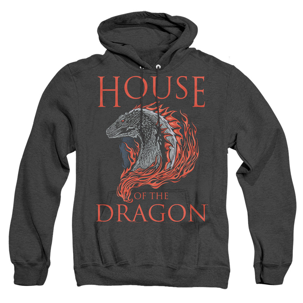 AN OFFCIALLY LICENSED HOUSE OF THE DRAGON HOD DRAGON ILLUSTRATION ADULT UNISEX HEATHER PULLOVER HOODIE BLACK
