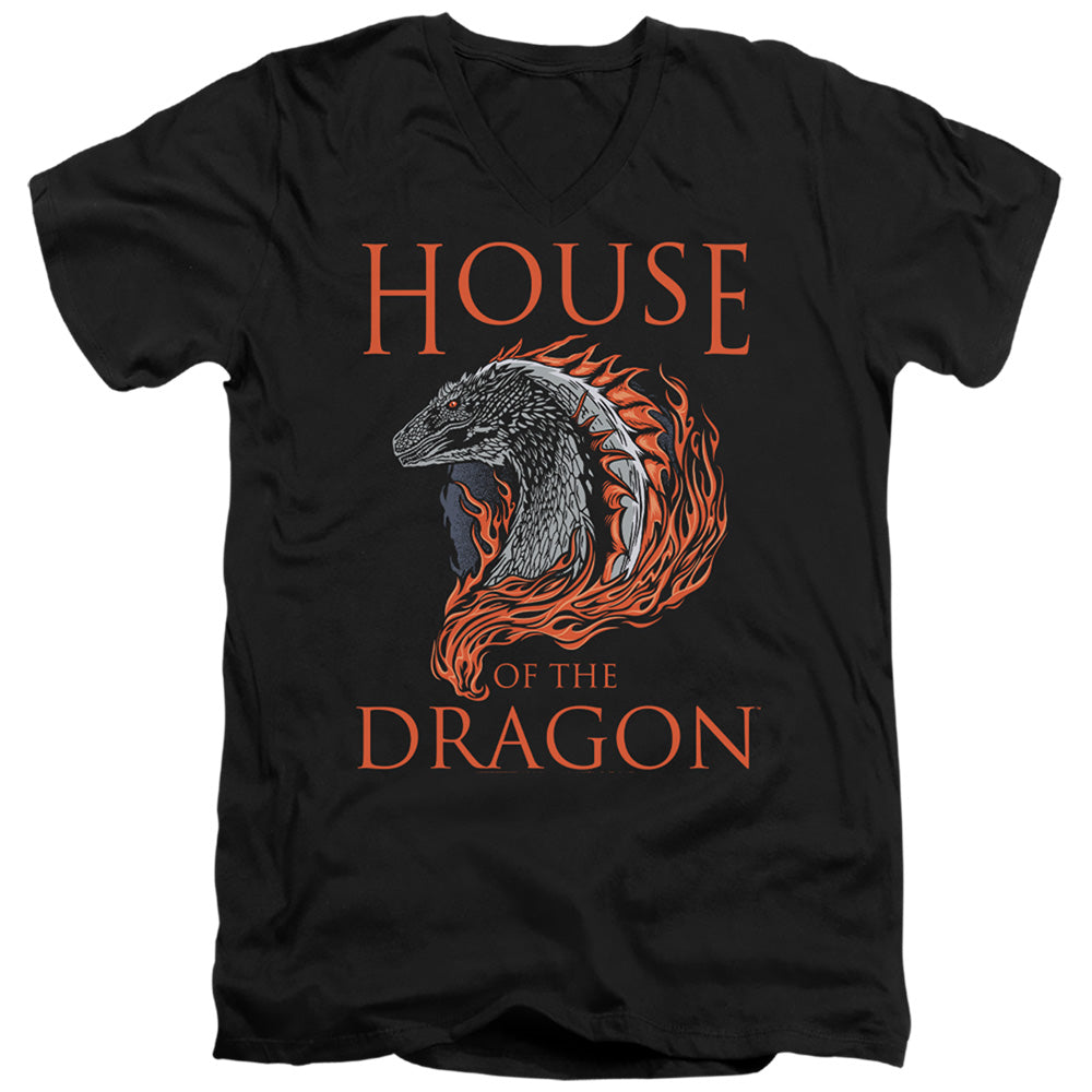AN OFFCIALLY LICENSED HOUSE OF THE DRAGON HOD DRAGON ILLUSTRATION MEN'S V-NECK T-SHIRT BLACK