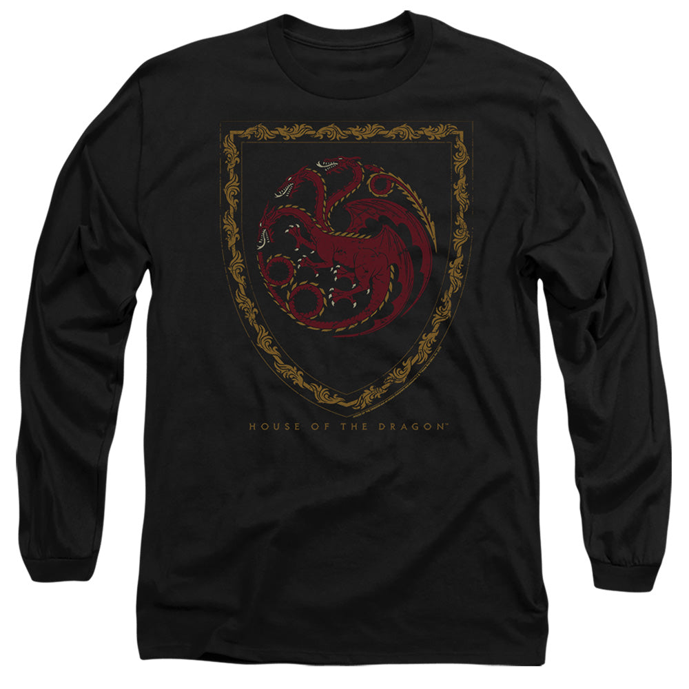 AN OFFCIALLY LICENSED HOUSE OF THE DRAGON DRAGON SHIELD VINTAGE DARK MEN'S LONG SLEEVE T-SHIRT BLACK