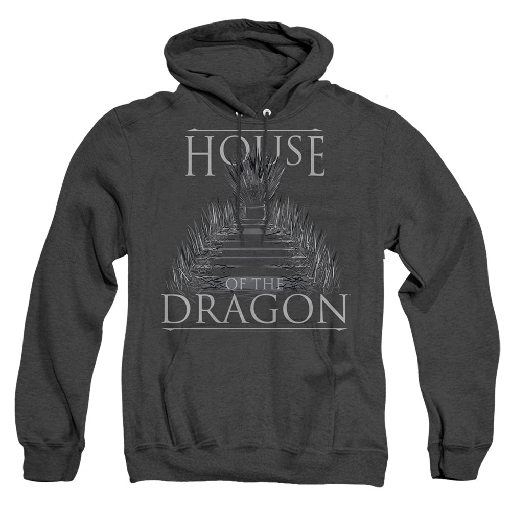 AN OFFCIALLY LICENSED HOUSE OF THE DRAGON SWORD THRONE ADULT UNISEX HEATHER PULLOVER HOODIE BLACK